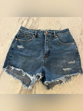 We The Free Dark Wash Distressed Denim Shorts
